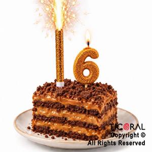 SET BENGALA Y VELA NUMERAL NUMERO 6 CON GIBRE ORO